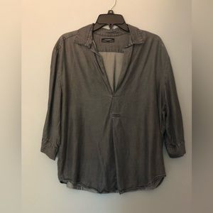Zara Woman Premium Denim Collection Medium 3/4 Sleeves V Neck Gray Shirt